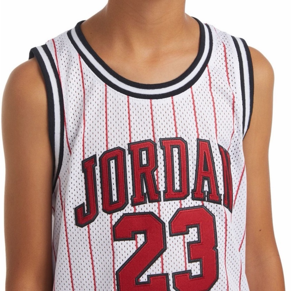 Jordan 23 Kids White and Red Striped Jersey NWOT